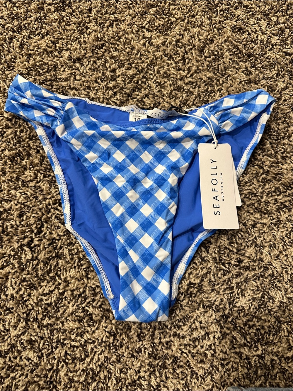 Seafolly Bella Gingham Hipster Bikini Bottom Blue & White